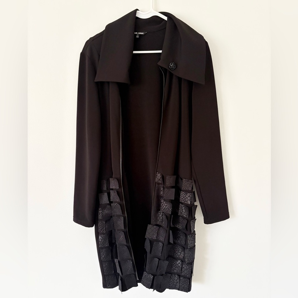 Samuel Dong Black Goth Textured Zip Up Oversized Collared Dress Jacket Medium - Picture 5 of 7